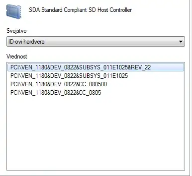 Hardware ID page for affected device