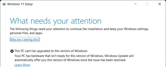 Screenshot of the Windows 11 Setup error message