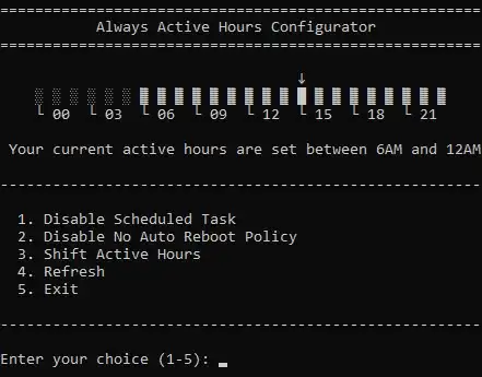 Always Active Hours Menu