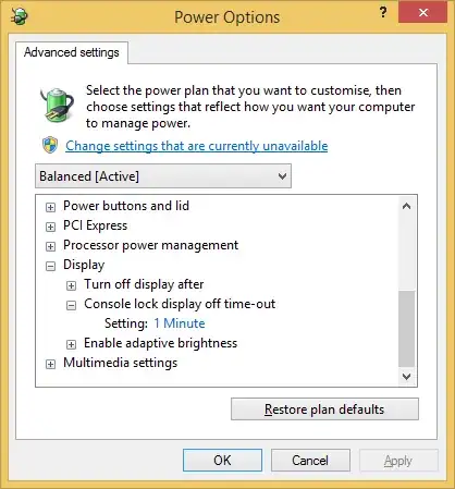 Advanced power settings