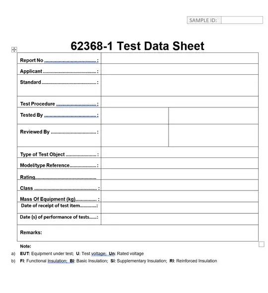 Image of Test Data Sheet