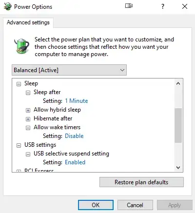 Advanced Power Settings