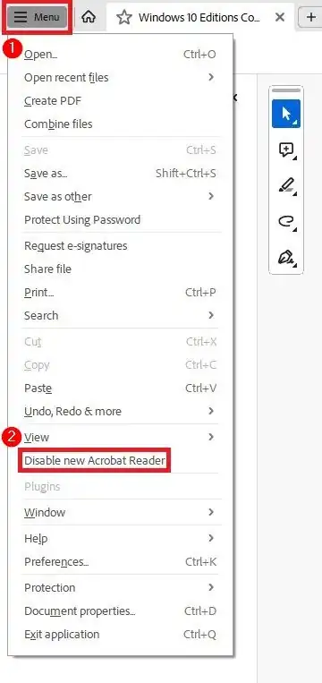 Disable New Acrobat Reader