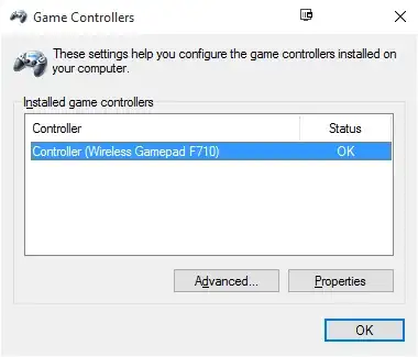 Figure 2: Game Controllers Control Panel (joy.cpl)
