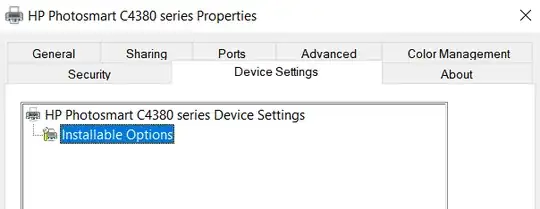 Device Settings > HP Photosmart C4380 series Device Settings > Installable Options