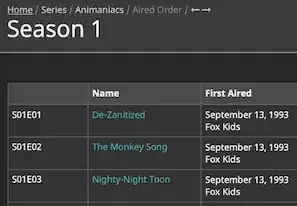 Animaniacs Aired Order
