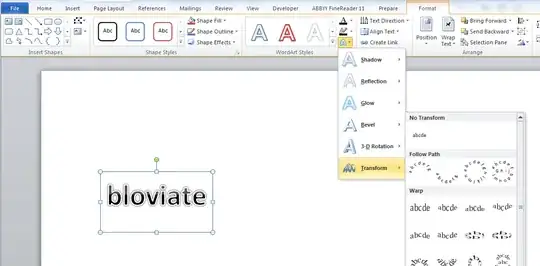 picture of dropdown menu for Transform effect