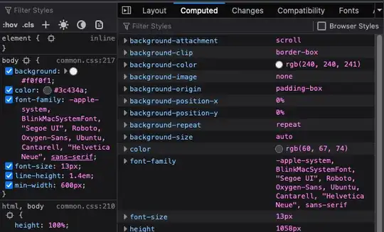 screenshot of large gap in firefox dev tools
