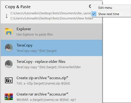 Teracopy context menu