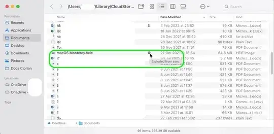 screenshot of Finder with icon of OneDrive which is hovered and displays "Excluded from sync"