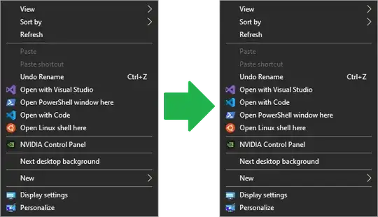 context menu before and after sorting