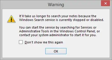 OneNote prompts to enable Windows Search service