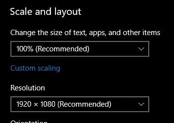 change that same monitor's resolution to 1920x1080 and 100% scaling