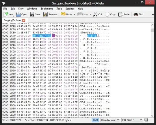 Shows the newly modified bytes