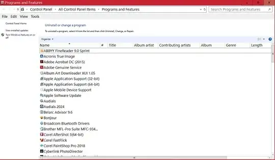 Programs and Features window image