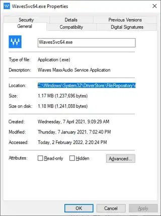 Properties for Waves MaxxAudio Service Application