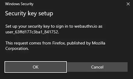 Prompt whether I want to register using security key