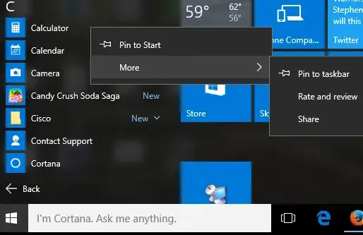 Windows 10 Calculator right-click