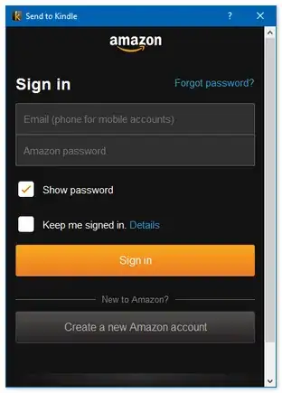 Screenshot of empty login box
