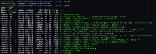 results of "ll" showing list of mp3 and jpg files in a directory