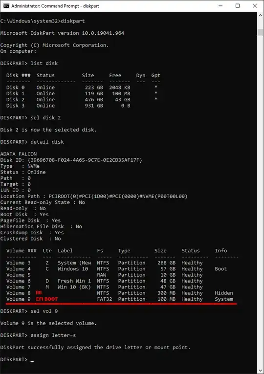 Using DISKPART to assign letter to EFI boot