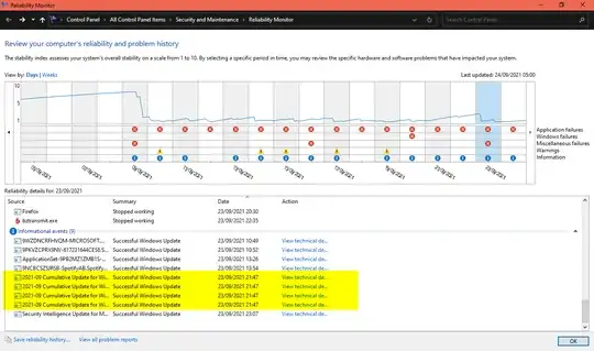 reliability monitor some windows updates has installed
