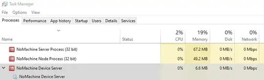 Windows Task Manager screenshot clearly showing that NoMachine server is running