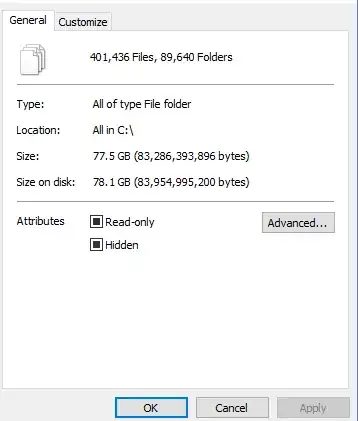 Size of all folders