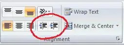 Excel 2007 ribbon; highlighted decrease/increase indent buttons