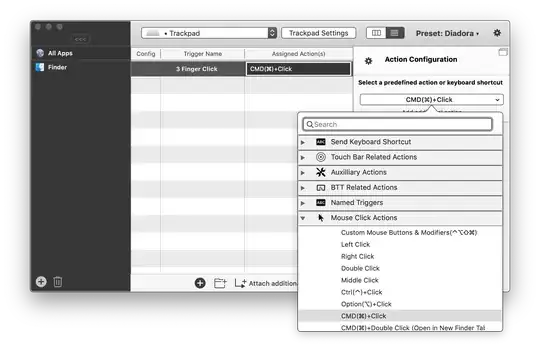 Screenshot of Better Touch Tool with the action set up