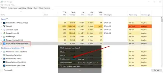 application name and popup in task manager