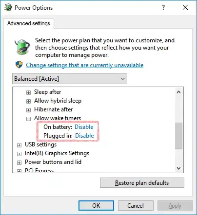 power options screenshot 2 with 2 options