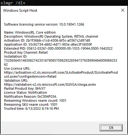 offline - "RTM Generic Key (retail)" - "Windows is in Notification mode"