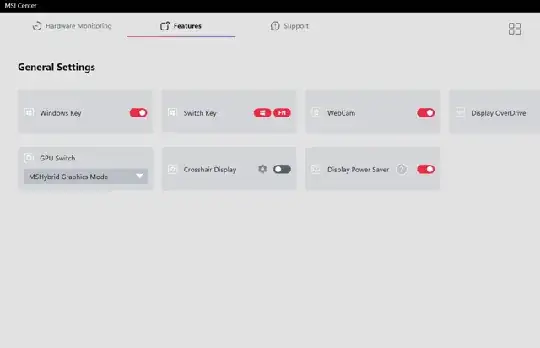 MSI Center turn on Camera