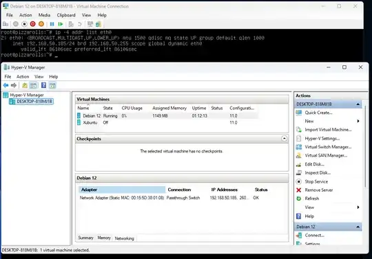 IP and MAC address of VM (pizzarolls) in Hyper-V