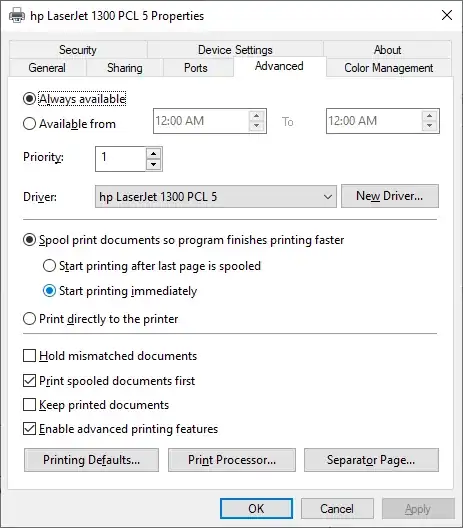 hp LaserJet 1300 PCL 5 device