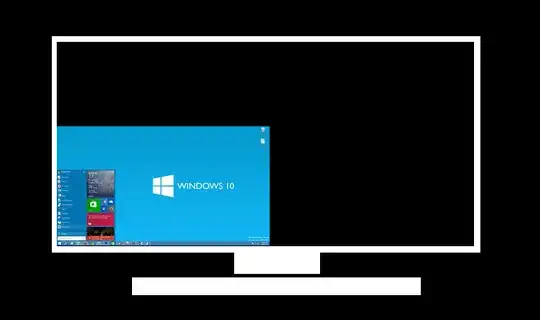 huge monitor showing a Windows 10 desktop in the lower left quarter of the screen and black everywhere else. The entire desktop (including background, task bar, full-screen app etc.) covers only a corner of the screen.