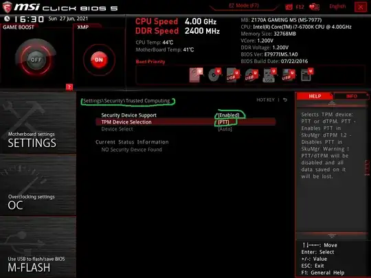 enabling TPM in MSI Click Bios 5