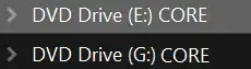 DVD drives 'E' and 'G'