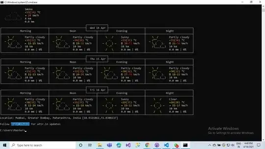 Image of cmd for weather of Mumbai