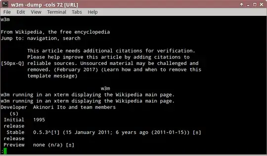 Browse w3m article on Wikipedia using w3m with dump option and pipe to less