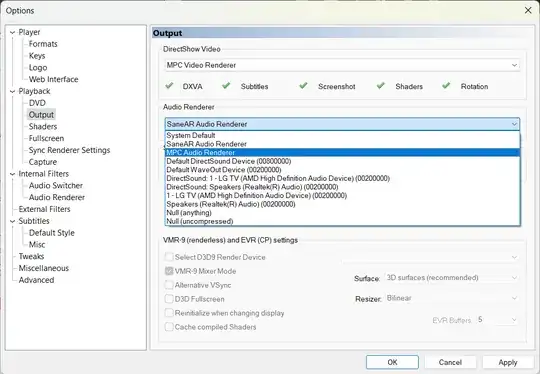 New audio renderer settings