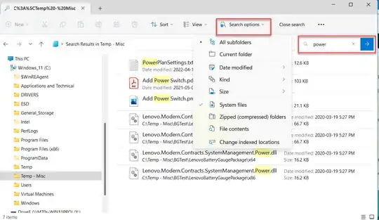 Windows File search settings