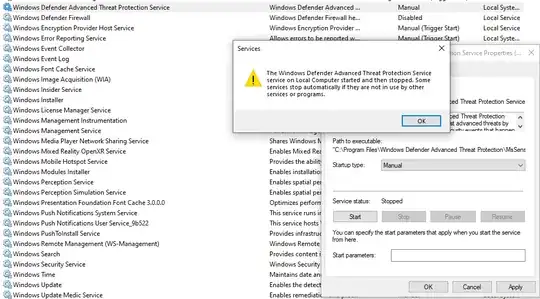 Window Defender Advanced Threat Protection Service started and then stopped