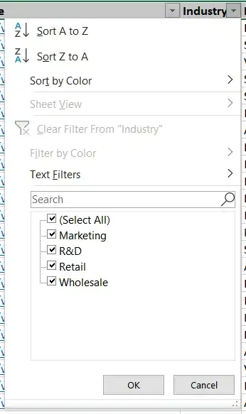 Excel filter dialog