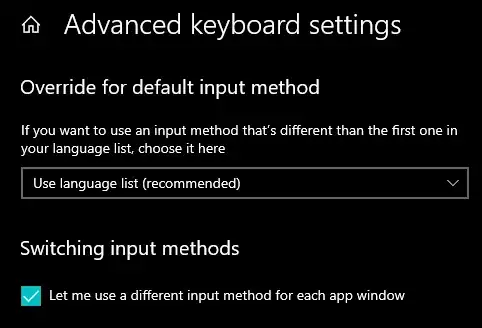 "Let me set a different input method for each app Windows" image