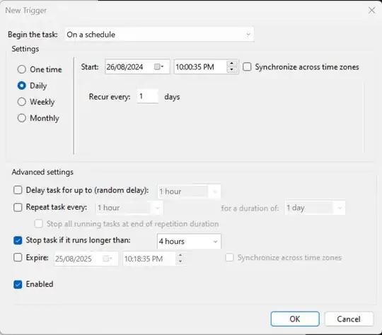 Begin the task: On a Schedule, Daily, Start: 5pm or whenever you stop work