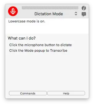 Status window showing lowercase mode in Dragon for Mac