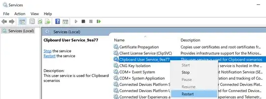 Windows services, clipboard user service