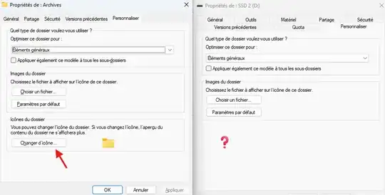 On the left a classic folder properties and on the right a disk properties